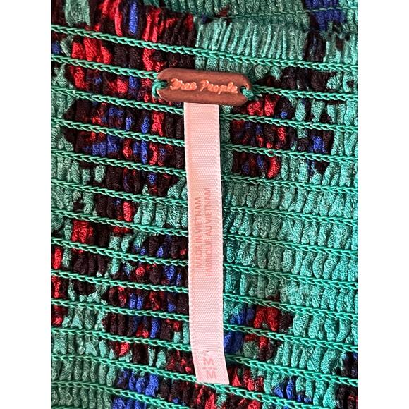 Free People top Hilary Print keyhole neck blouse green Medium M - Picture 7 of 10